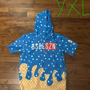 Blue Hoodie with Star and Drip Design